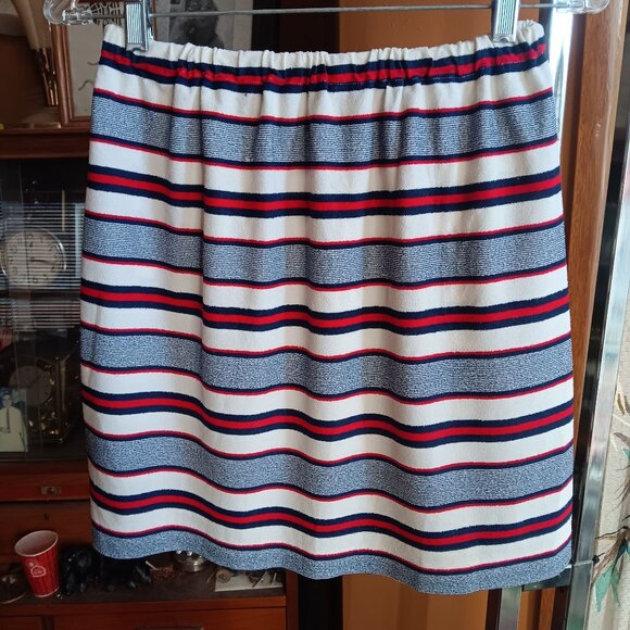 MEDIUM 26" Vintage 1970's Womens Skirt RED/BLUE STRIPE MOD MINI SKIRT - Picture 4 of 5